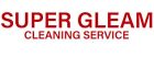 Super Gleam Cleaning Service logo in bold red text, representing a professional cleaning service brand.