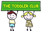 Cartoon illustration of two smiling children holding a sign that reads "THE TODDLER CLUB," representing a preschool-focused initiative.